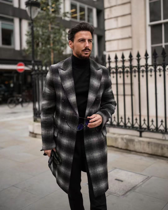 Παλτό με καρό μοτίβο, μαλλί-πολυεστερικό μείγμα (86-95% πολυεστέρα), μονόμπροστο κλείσιμο, πέτο