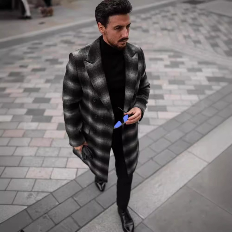 Παλτό με καρό μοτίβο, μαλλί-πολυεστερικό μείγμα (86-95% πολυεστέρα), μονόμπροστο κλείσιμο, πέτο