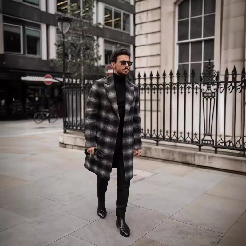 Παλτό με καρό μοτίβο, μαλλί-πολυεστερικό μείγμα (86-95% πολυεστέρα), μονόμπροστο κλείσιμο, πέτο