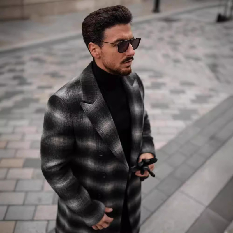 Παλτό με καρό μοτίβο, μαλλί-πολυεστερικό μείγμα (86-95% πολυεστέρα), μονόμπροστο κλείσιμο, πέτο