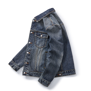 Muška pamučna denims jakna - slim fit, dugi rukav, ovratnik s reverom, proljeće i jesen, plus veličina, američki retro workwear