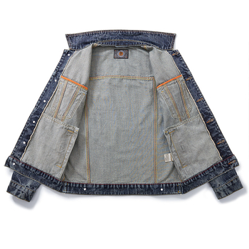 Muška pamučna denims jakna - slim fit, dugi rukav, ovratnik s reverom, proljeće i jesen, plus veličina, američki retro workwear