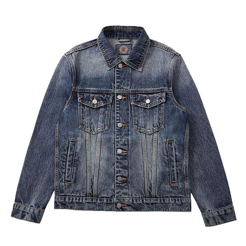 Muška pamučna denims jakna - slim fit, dugi rukav, ovratnik s reverom, proljeće i jesen, plus veličina, američki retro workwear