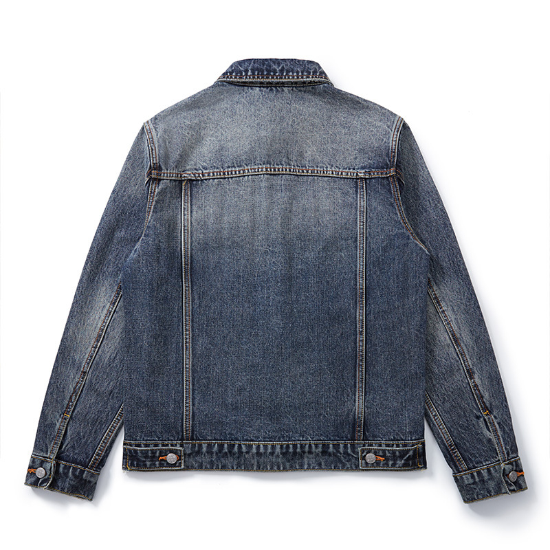 Muška pamučna denims jakna - slim fit, dugi rukav, ovratnik s reverom, proljeće i jesen, plus veličina, američki retro workwear