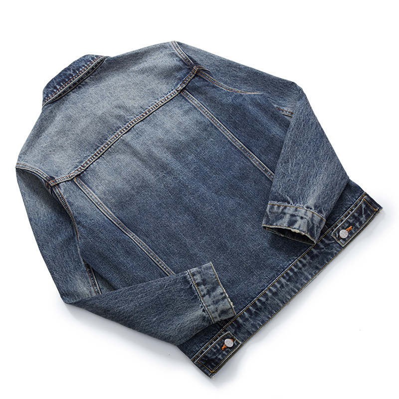 Muška pamučna denims jakna - slim fit, dugi rukav, ovratnik s reverom, proljeće i jesen, plus veličina, američki retro workwear