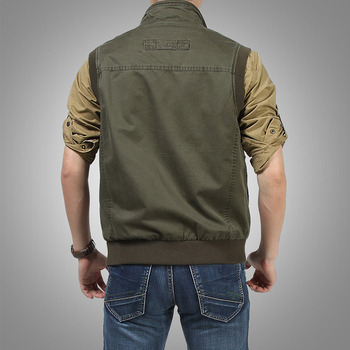 Muška pamučna vest, 100% pamuk, stojeći ovratnik, zip, 3D patch džepovi, poliesterska podstava