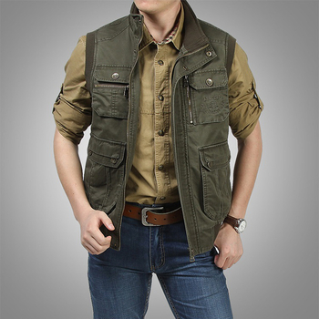 Muška pamučna vest, 100% pamuk, stojeći ovratnik, zip, 3D patch džepovi, poliesterska podstava
