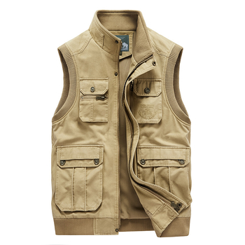 Muška pamučna vest, 100% pamuk, stojeći ovratnik, zip, 3D patch džepovi, poliesterska podstava