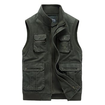 Muška pamučna vest, 100% pamuk, stojeći ovratnik, zip, 3D patch džepovi, poliesterska podstava