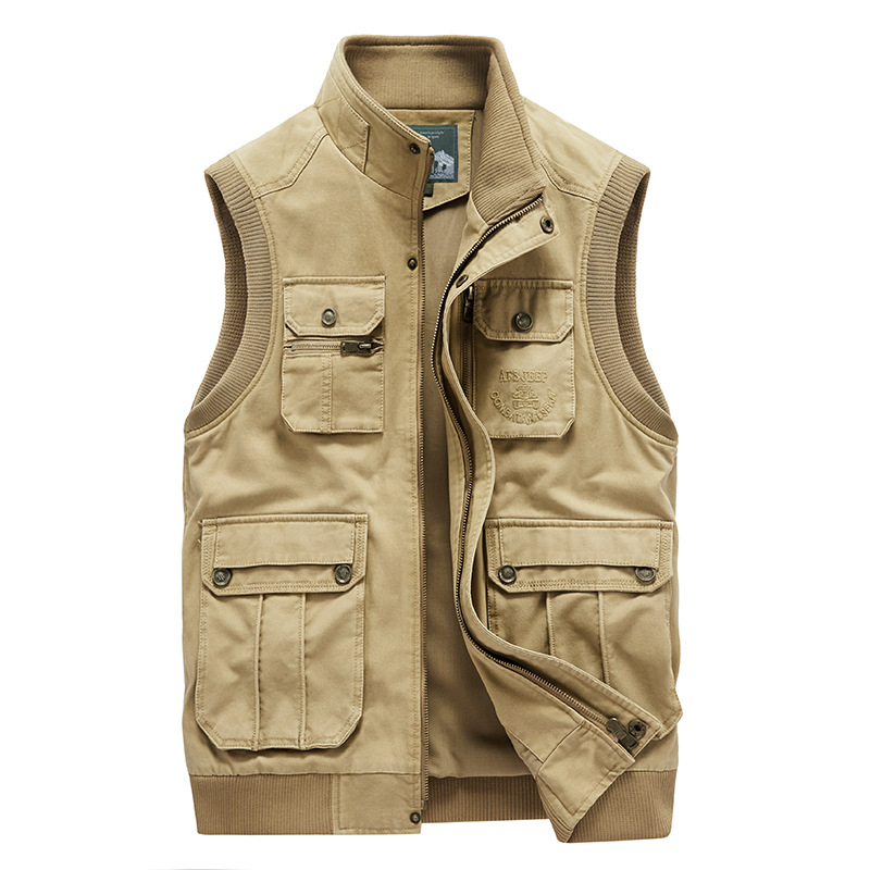 Muška pamučna vest, 100% pamuk, stojeći ovratnik, zip, 3D patch džepovi, poliesterska podstava