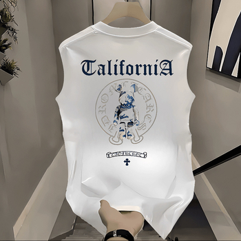 Мъжка памучна безръкавна тениска - свободна кройка, карикатурен принт