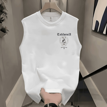 Мъжка памучна безръкавна тениска - свободна кройка, карикатурен принт