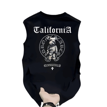 Мъжка памучна безръкавна тениска - свободна кройка, карикатурен принт