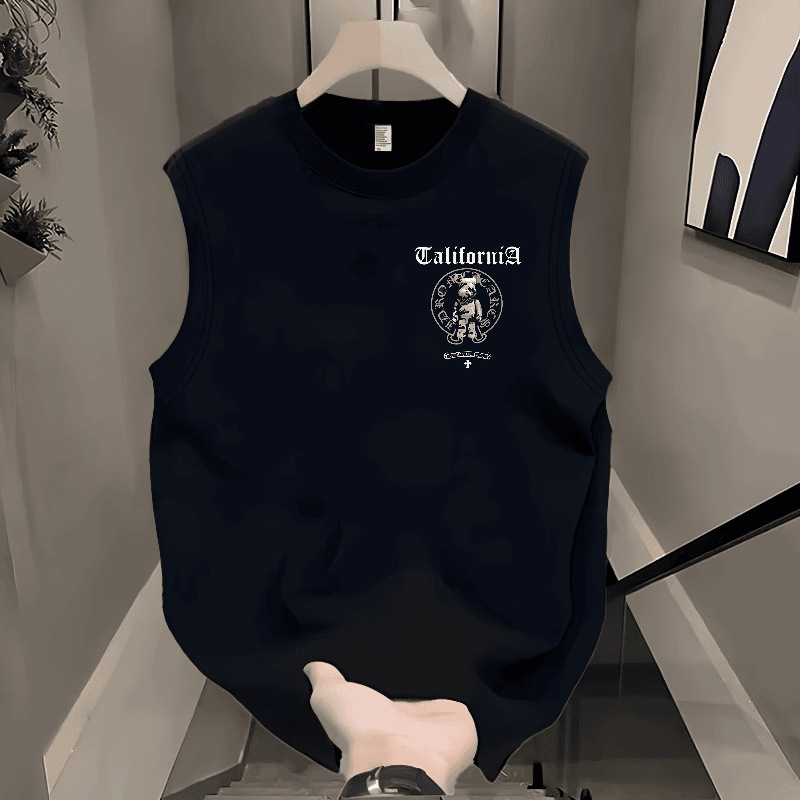 Мъжка памучна безръкавна тениска - свободна кройка, карикатурен принт