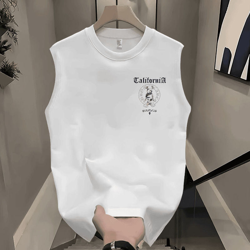 Мъжка памучна безръкавна тениска - свободна кройка, карикатурен принт