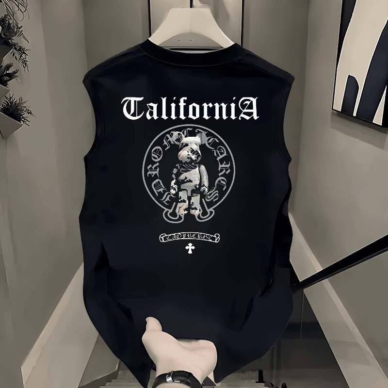 Мъжка памучна безръкавна тениска - свободна кройка, карикатурен принт