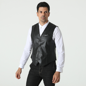 Muška PU kožna vesta – Slim fit, bez ovratnika, jednostruko kopčanje, britanski retro stil, pogodna za sve sezone