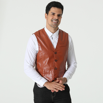Muška PU kožna vesta – Slim fit, bez ovratnika, jednostruko kopčanje, britanski retro stil, pogodna za sve sezone