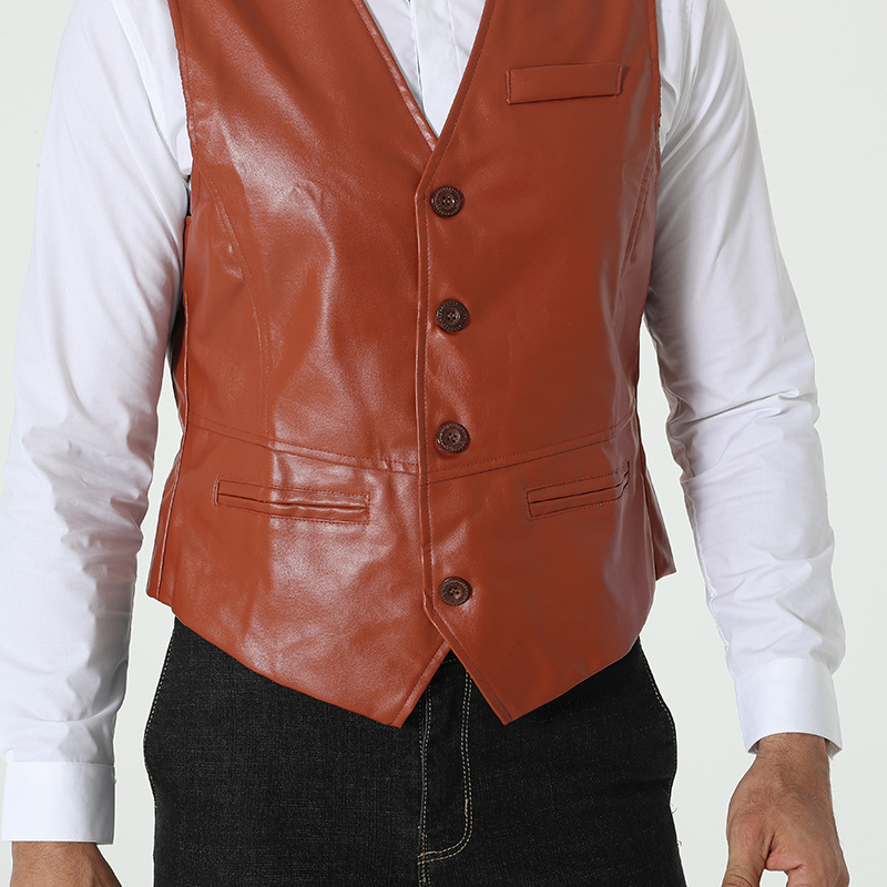 Muška PU kožna vesta – Slim fit, bez ovratnika, jednostruko kopčanje, britanski retro stil, pogodna za sve sezone