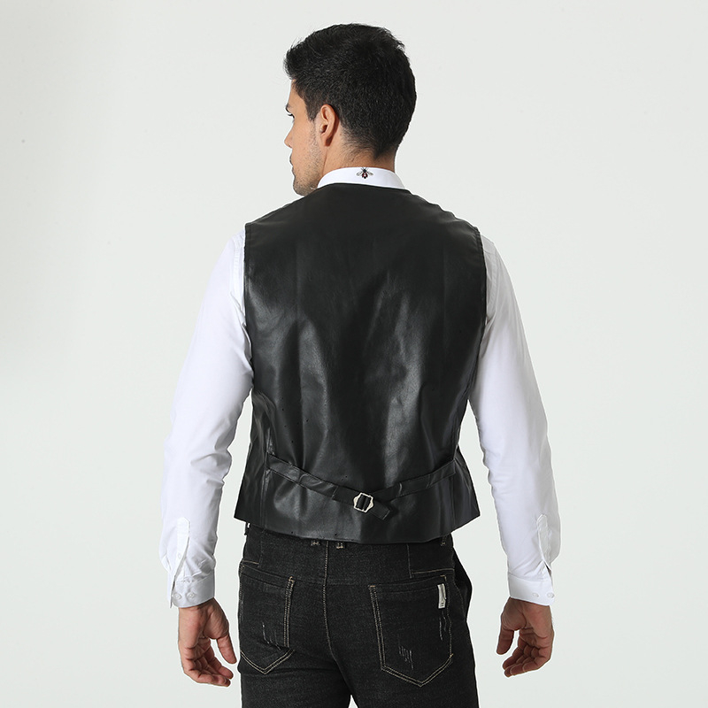 Muška PU kožna vesta – Slim fit, bez ovratnika, jednostruko kopčanje, britanski retro stil, pogodna za sve sezone