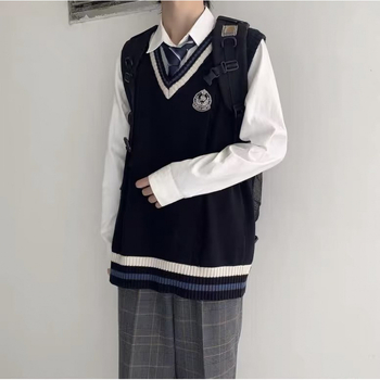 Безръкав жилет, плетен, свободна кройка, едноцветен модел, памук 95%, за тийнейджъри, зима (Свободна кройка; Едноцветен модел; Памук 95%; За зима; За тийнейджъри)