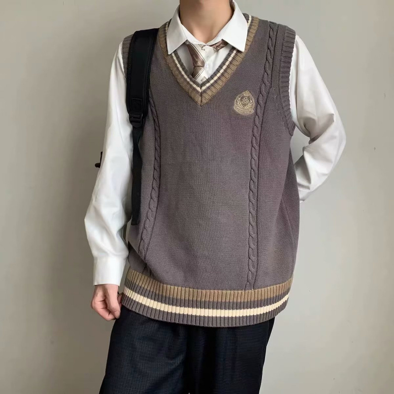 Безръкав жилет, плетен, свободна кройка, едноцветен модел, памук 95%, за тийнейджъри, зима (Свободна кройка; Едноцветен модел; Памук 95%; За зима; За тийнейджъри)