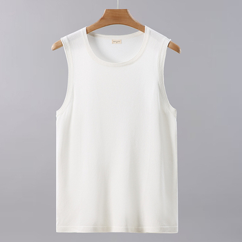 Мъжки спортен потник без ръкави – свободна кройка, модел с гладък дизайн, плат от бамбуково влакно с 76,5% вискоза, за тренировки, лято 2025