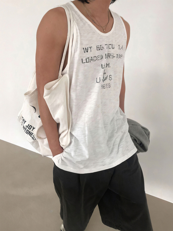 Безръкав потник със печат на котва и букви в американски стил, слим кройка, 70% памук 30% полиестер, кръгла яка