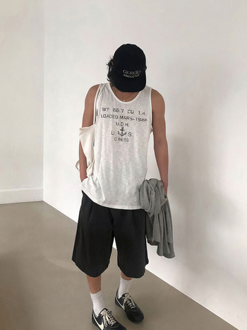 Безръкав потник със печат на котва и букви в американски стил, слим кройка, 70% памук 30% полиестер, кръгла яка