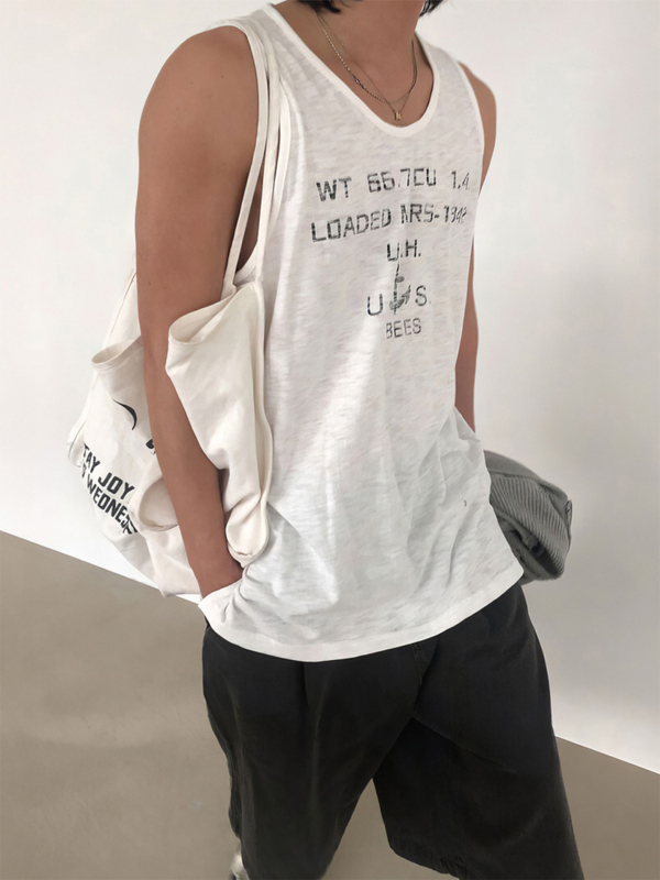 Безръкав потник със печат на котва и букви в американски стил, слим кройка, 70% памук 30% полиестер, кръгла яка