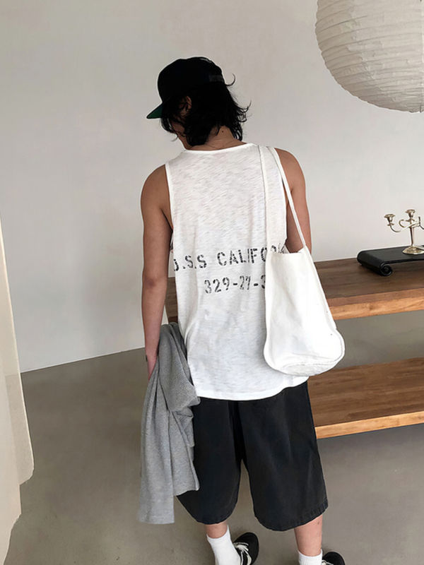 Безръкав потник със печат на котва и букви в американски стил, слим кройка, 70% памук 30% полиестер, кръгла яка