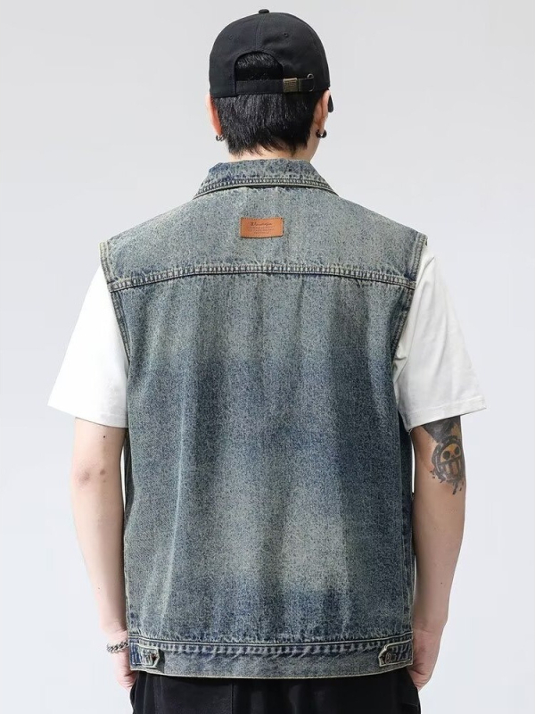 Muški denimski vest za proljeće i jesen, američki retro radni stil, opuštena linija, svakodnevna uporaba