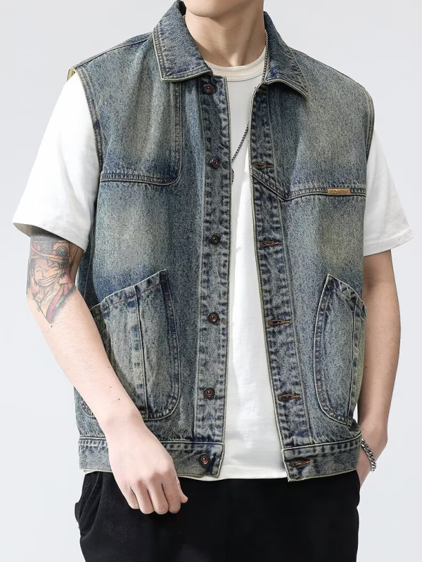 Muški denimski vest za proljeće i jesen, američki retro radni stil, opuštena linija, svakodnevna uporaba