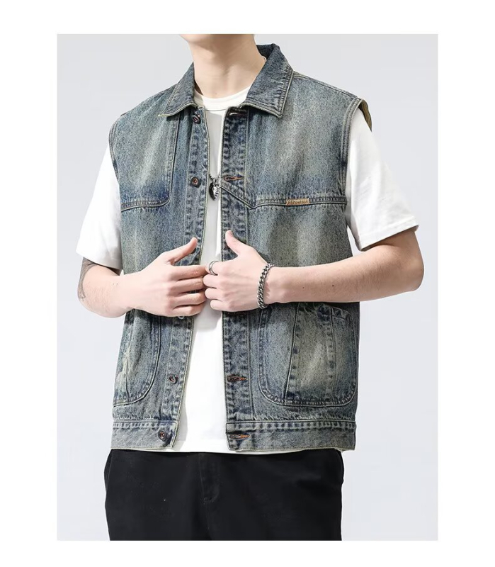 Muški denimski vest za proljeće i jesen, američki retro radni stil, opuštena linija, svakodnevna uporaba