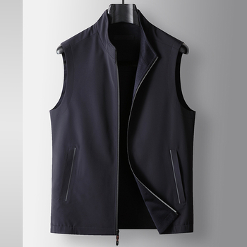 Ανδρικό διπλής όψεως γιλέκο χωρίς μανίκια, πλεκτό ύφασμα, για άνοιξη–φθινόπωρο, με φερμουάρ μπροστά, στάντ γιακά, ίσιο κόψιμο