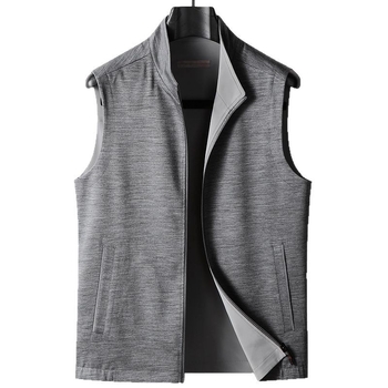 Ανδρικό διπλής όψεως γιλέκο χωρίς μανίκια, πλεκτό ύφασμα, για άνοιξη–φθινόπωρο, με φερμουάρ μπροστά, στάντ γιακά, ίσιο κόψιμο
