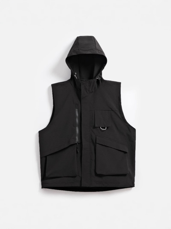 Vesta de lucru pentru bărbați, cu glugă, guler înalt, fermoar, croială lejeră, 100% poliester, mai multe buzunare