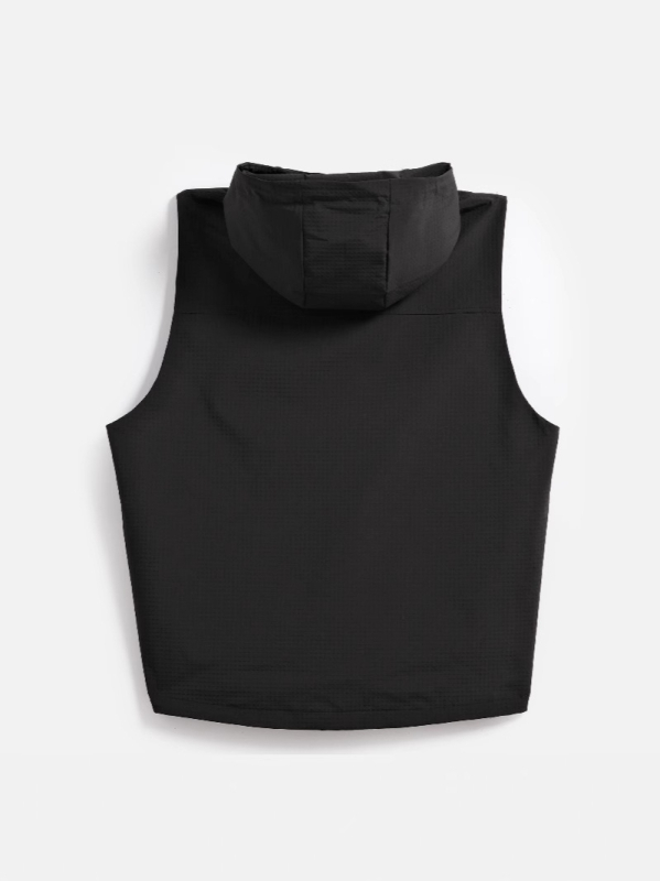 Vesta de lucru pentru bărbați, cu glugă, guler înalt, fermoar, croială lejeră, 100% poliester, mai multe buzunare