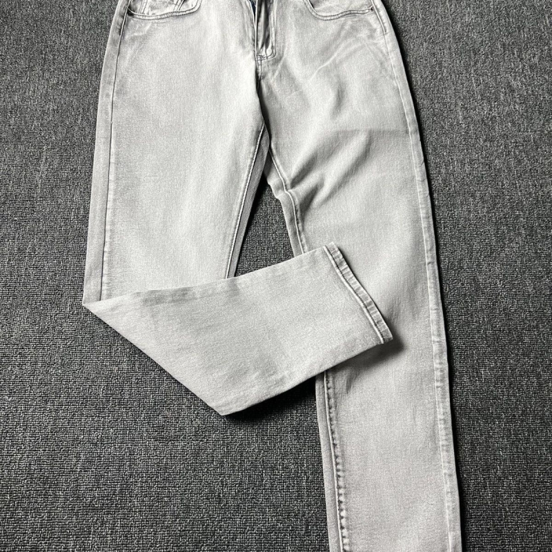 Blugi bărbați cu design triunghi, croială slim straight casual (talie dublă; fermoar cu bandă; catifea texturată; țesătură poliester; patru sezoane)
