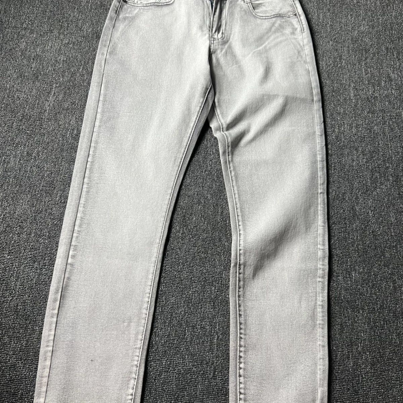 Blugi bărbați cu design triunghi, croială slim straight casual (talie dublă; fermoar cu bandă; catifea texturată; țesătură poliester; patru sezoane)