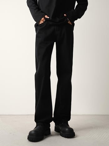 Jeans bărbați cu croială largă și micro-flare, căptușiți cu fleece, talie medie, nasturi în față, croială dreaptă