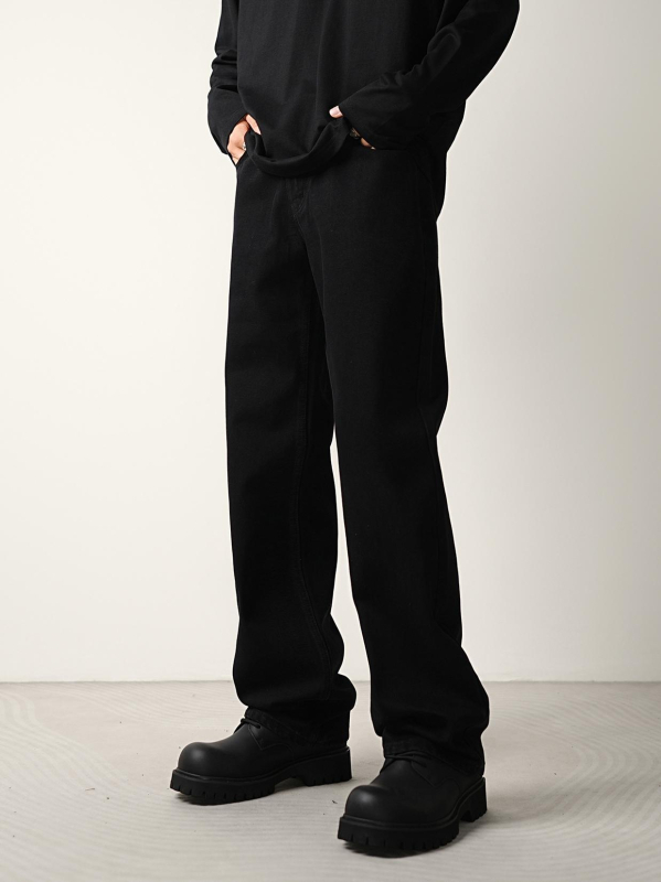 Jeans bărbați cu croială largă și micro-flare, căptușiți cu fleece, talie medie, nasturi în față, croială dreaptă