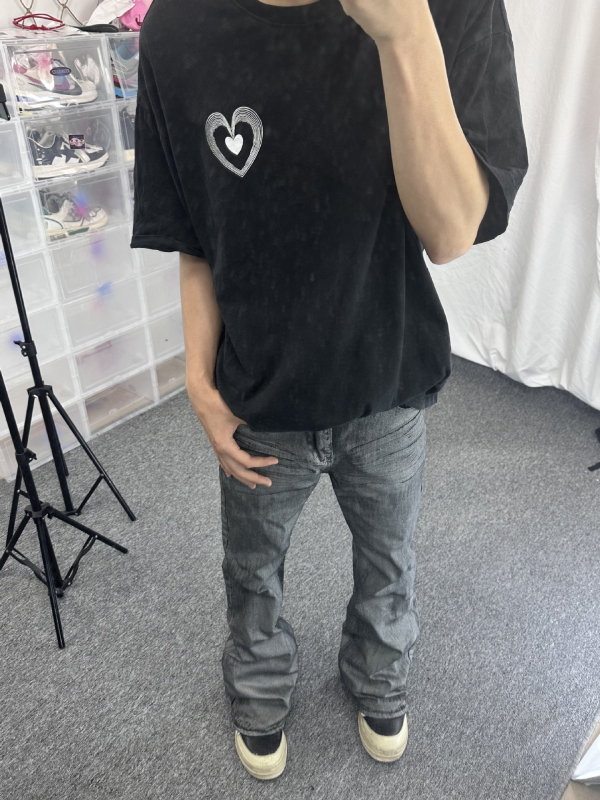 Jeans bărbați în stil High Street, finisaj ceară, croială dreaptă, micro flare, talie dublă și închidere cu șnur