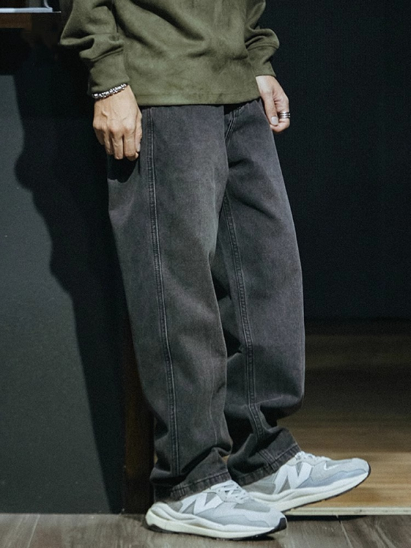 Blugi din denim cu căptușeală din fleece, talie înaltă, croi drept, lungime croppată