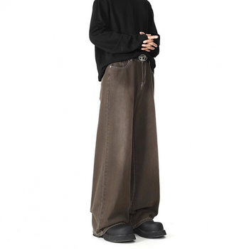 Blugi denim pentru bărbați - croială lejeră, drepti, talie medie, închidere cu șiret, căptușeală de fleece