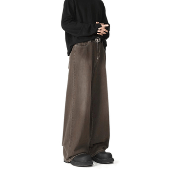 Blugi denim pentru bărbați - croială lejeră, drepti, talie medie, închidere cu șiret, căptușeală de fleece