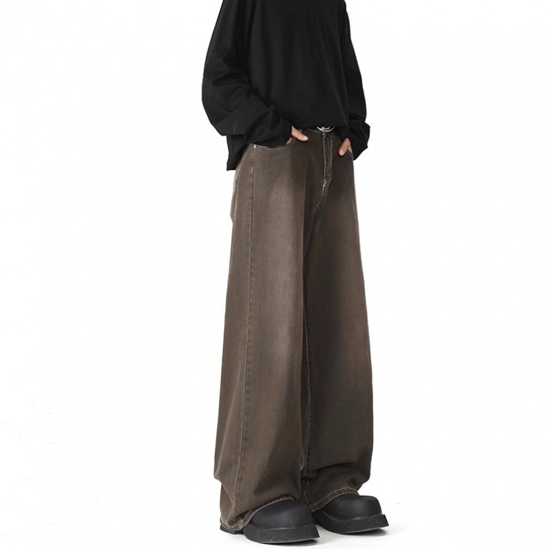 Blugi denim pentru bărbați - croială lejeră, drepti, talie medie, închidere cu șiret, căptușeală de fleece