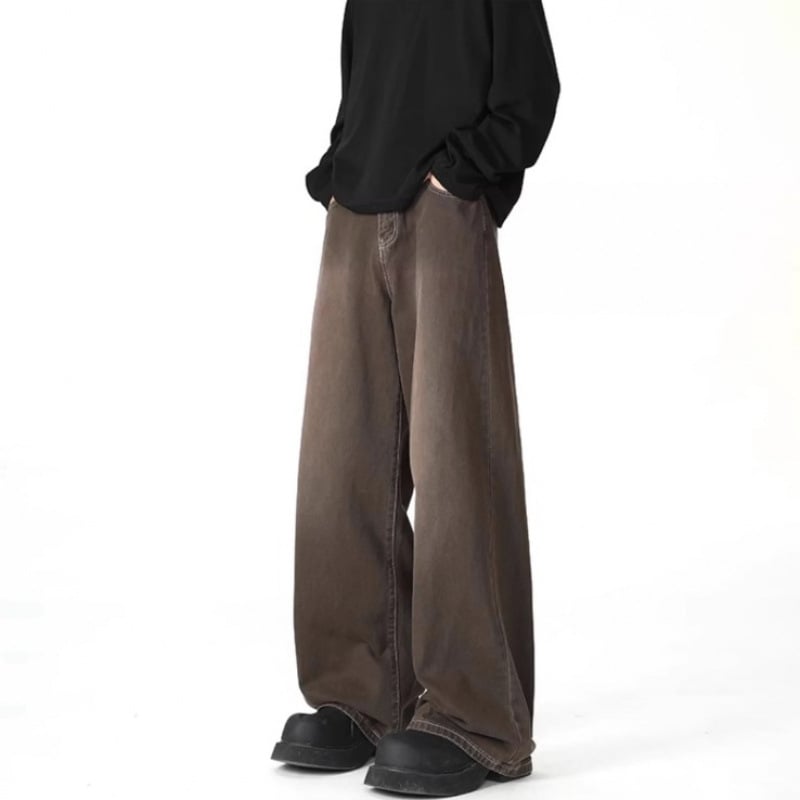 Blugi denim pentru bărbați - croială lejeră, drepti, talie medie, închidere cu șiret, căptușeală de fleece