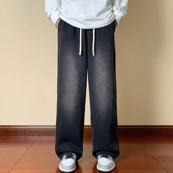 Jeans - retro croială dreptunghiulară, croială lejeră, fermoar, talie medie, pantaloni lungi (material Chenille cu păr de iepure)