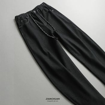 Jeanși bărbătești de iarnă din denim de bumbac, croială dreaptă, căptușeală din catifea